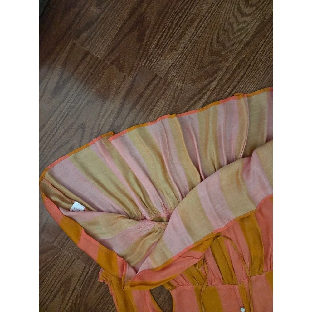 Roma Kids Orange Pink Striped Tiered Modal Satin Dress Size 2-3Y Long Sleeve